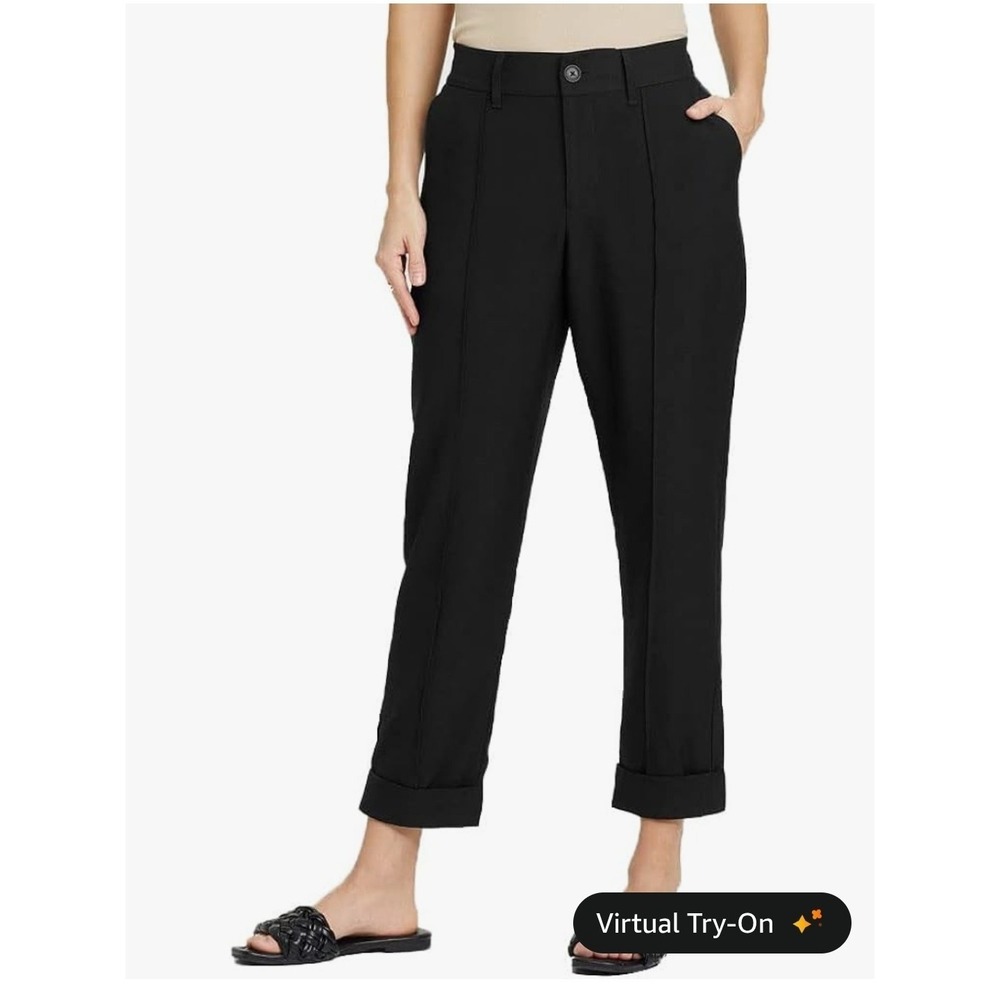 A New Day Women's High Rise Slim Straight Leg Pintuck Ankle Pants Black Sz 10